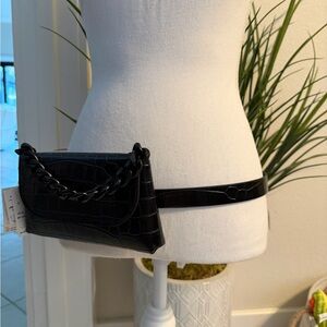 NWT Aldo Glamverse Faux Black Croc / Crossbody 35“ Belt Chain Bag Black Hardware